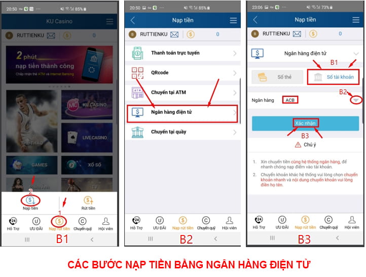 Cách nạp tiền Ku Casino- Kubet bằng ngân hàng điện tử