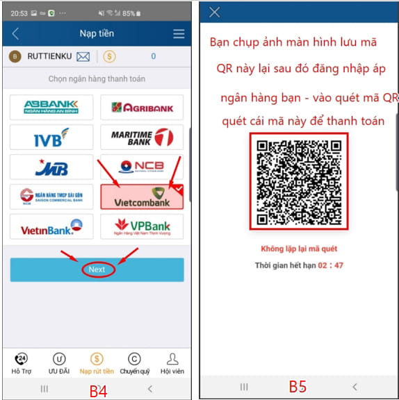 Các bước xác nhận quét mã QR